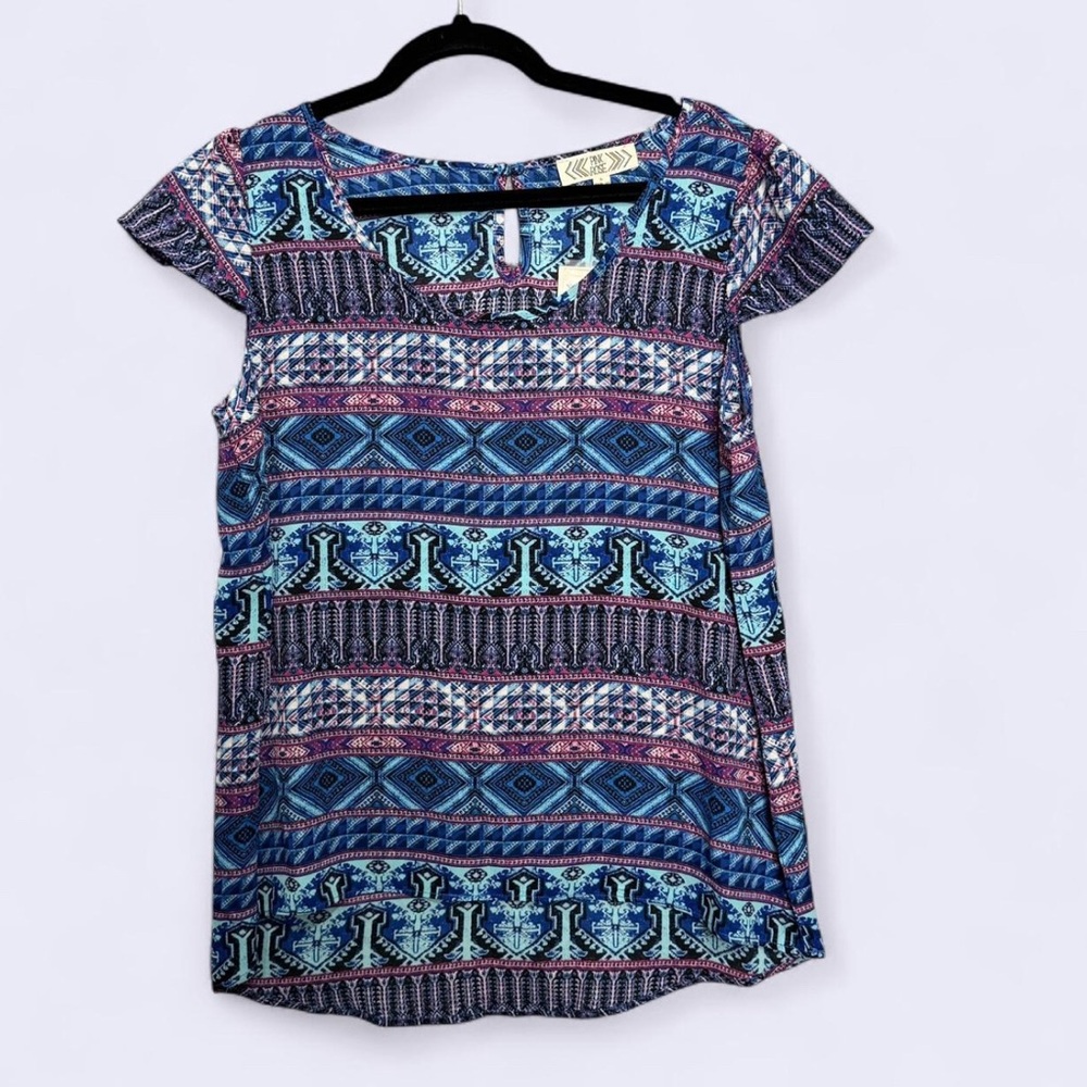 Patterned Blue and‎ Pink Women's Top